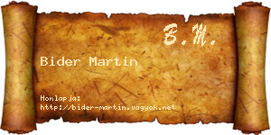 Bider Martin névjegykártya